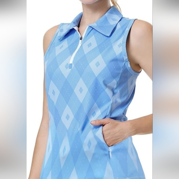 Anivivo Argyle Light Blue Sleeveless Jersey Tennis Top - Picture 9 of 9